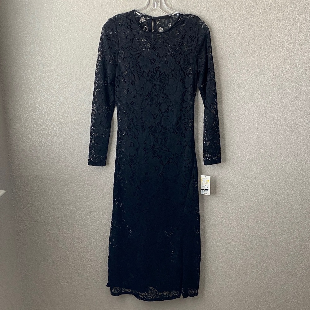 A New Day Black Floral Women's Long Sleeve Midi Lace Dress - (Reduced Price!!!) - Picture 3 of 10